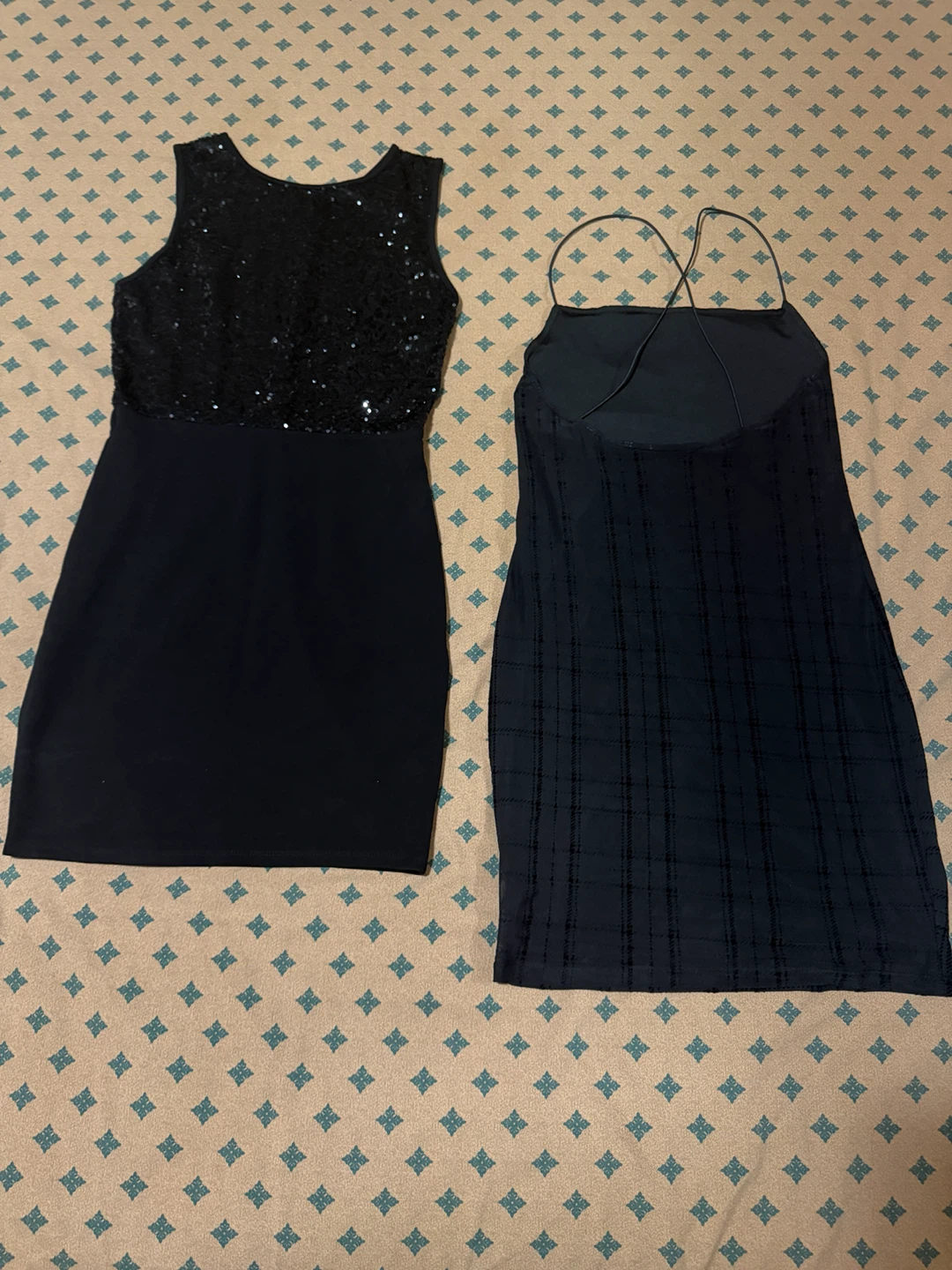 Black Sequin and Plaid Dresses