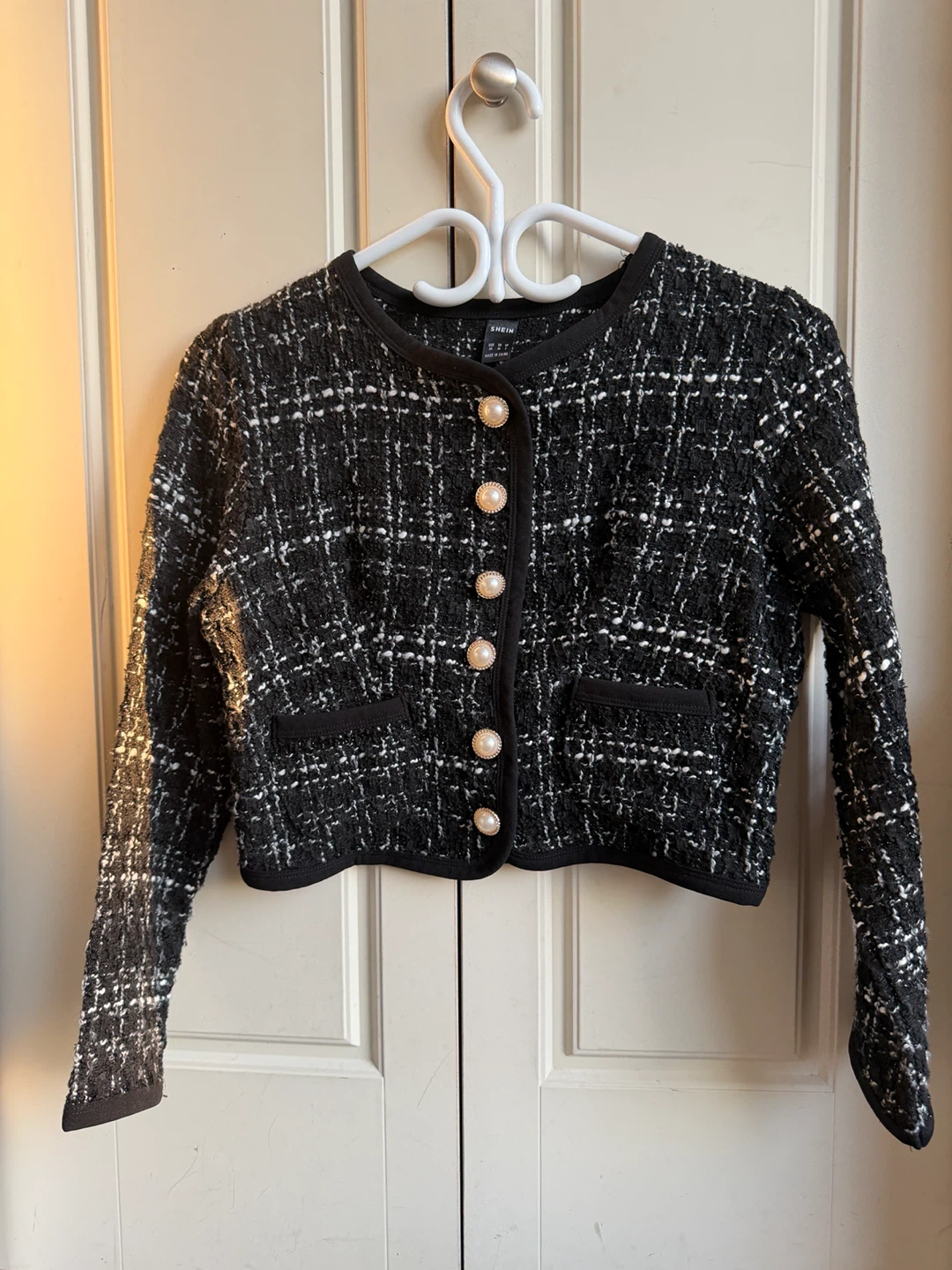 Black and White Tweed Cropped Jacket