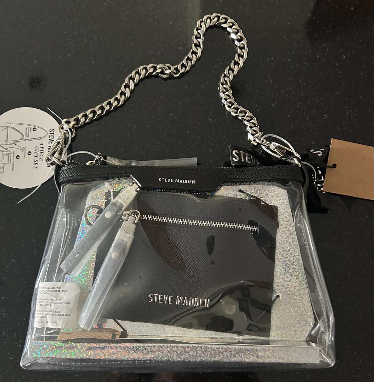Steve Madden Bdominic Clear Satchel Gift Set - Black