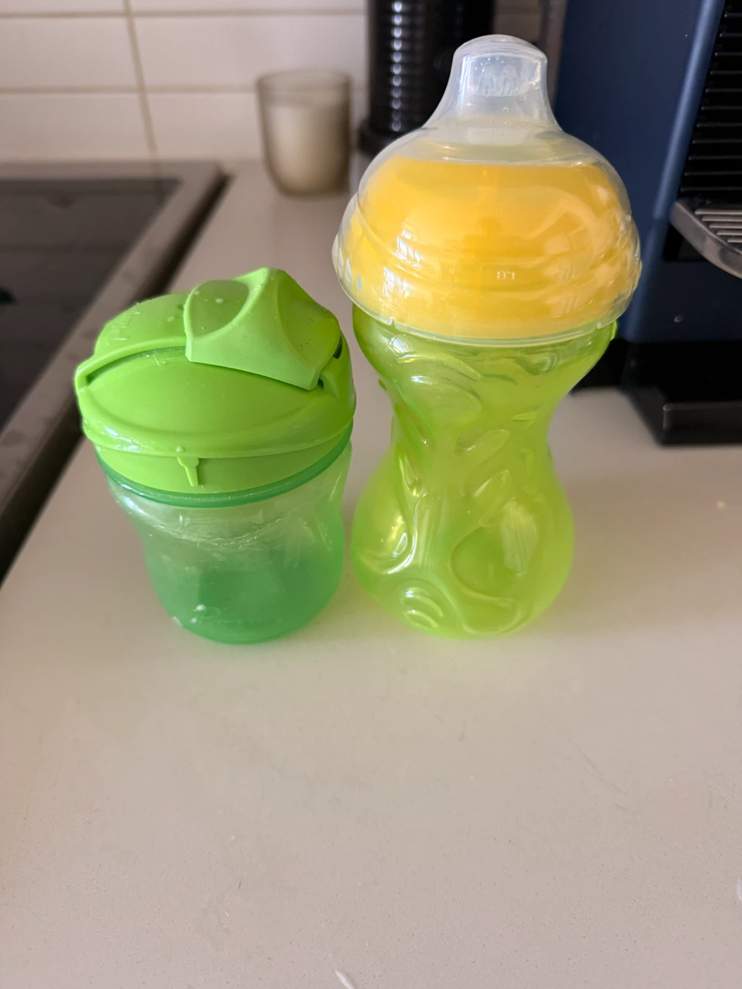 Two Baby Sippy Cups - Green and Yellow
