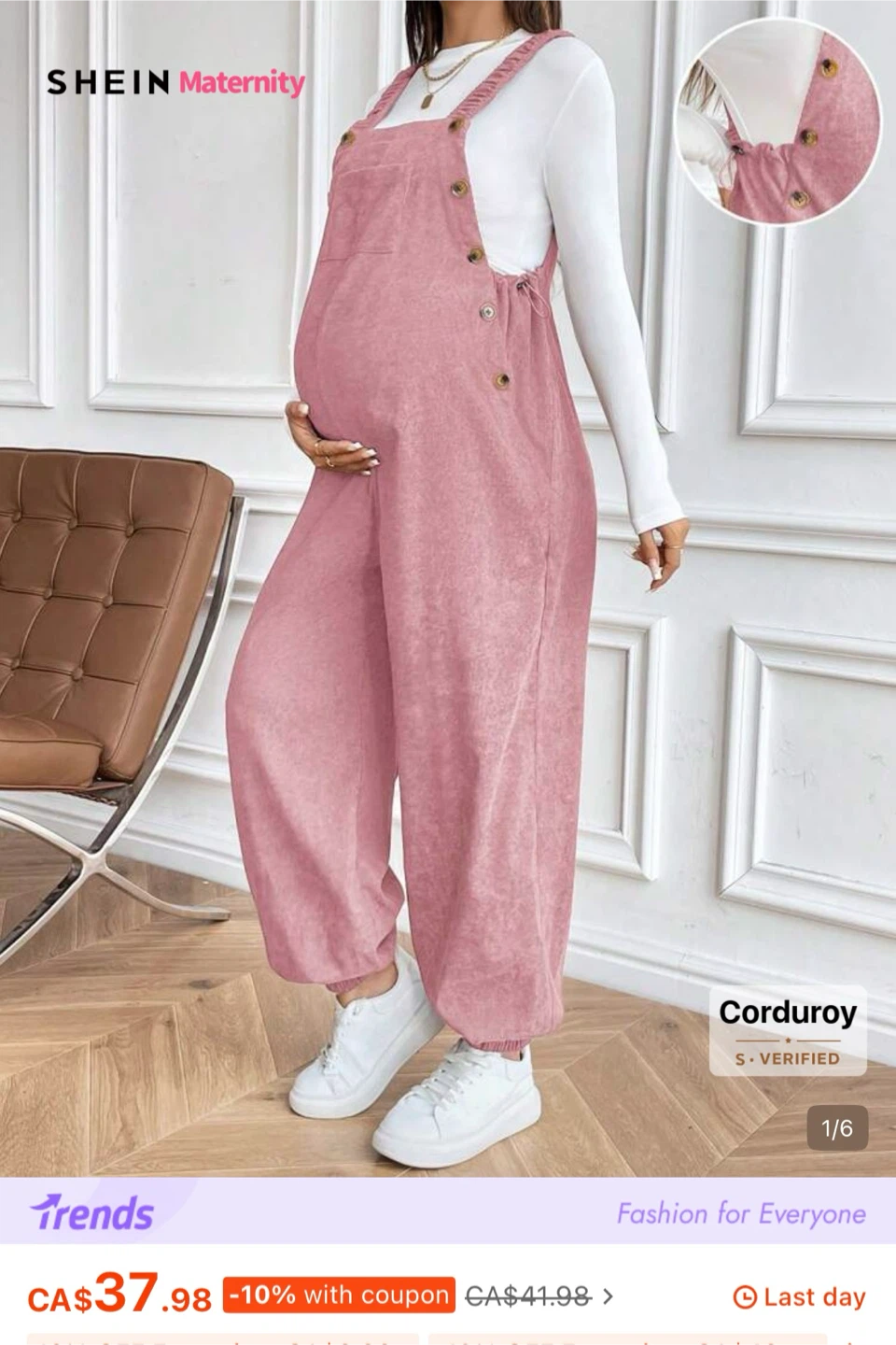 SHEIN Maternity Corduroy Overalls Pink - photo 4