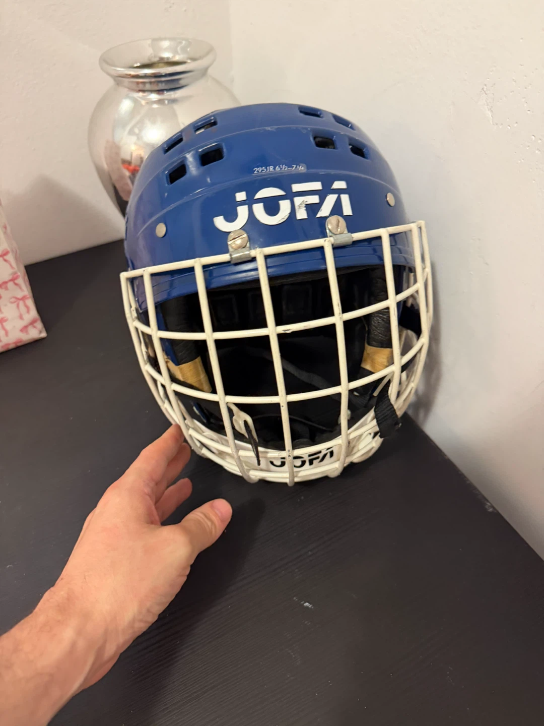 Vintage Jofa Blue Hockey Helmet with Cage - Size 6 1/2 - 7 1/4