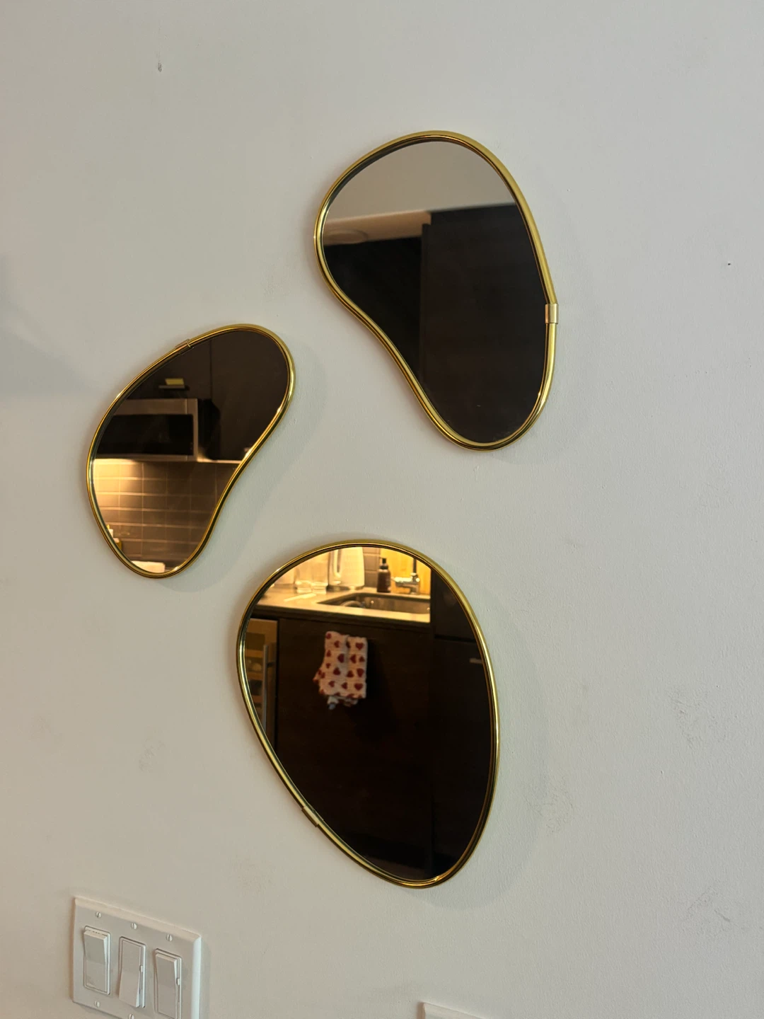 Umbra Pebble Wall Mirror Small Set of 3, Modern Design, Brass
