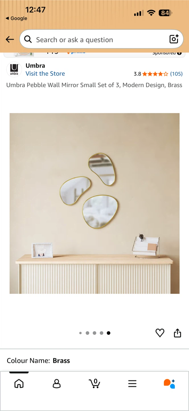 Umbra Pebble Wall Mirror Small Set of 3, Modern Design, Brass - photo 3