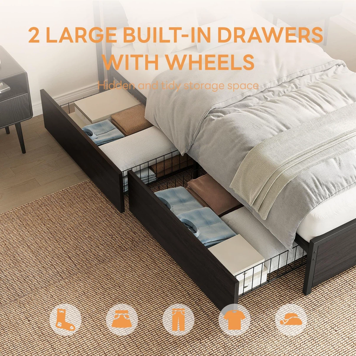 LIKIMIO Twin Bed Frame, with 2-Tier Shelves & Charging Station - photo 4