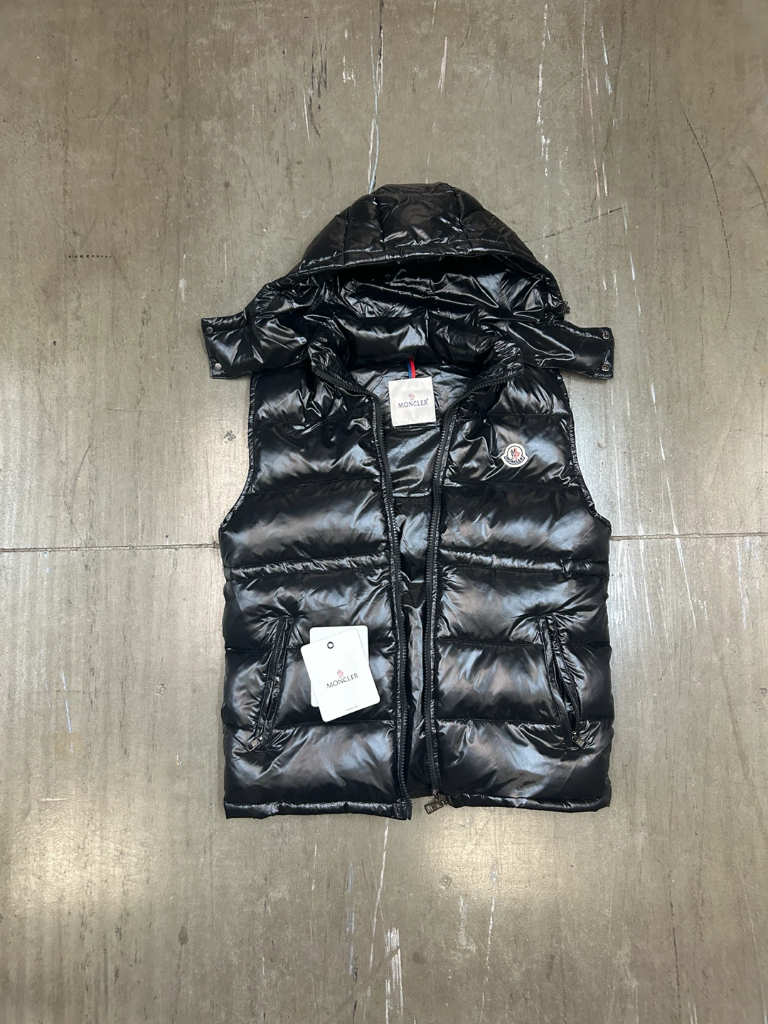 Moncler Black Shiny Puffer Vest with Hood