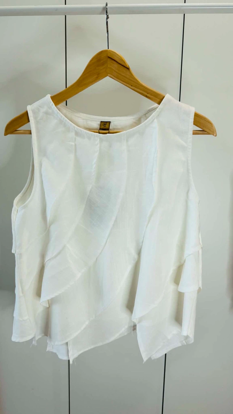 White Sleeveless Ruffle Top