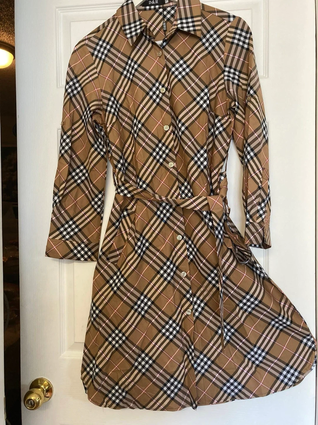 D&R Plaid Shirt Dress with Belt