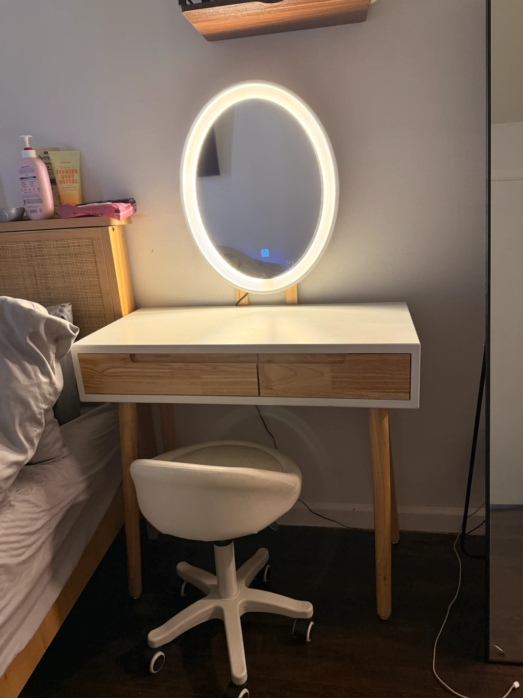 Vanity Desk with LED Mirror and Stool