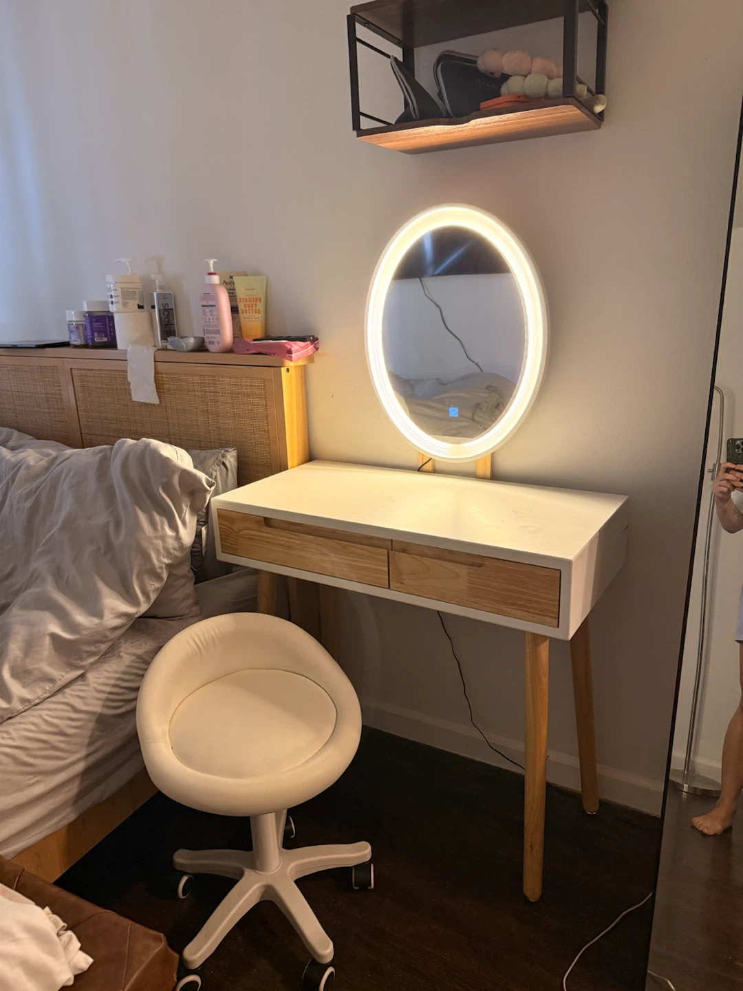 Vanity Desk with LED Mirror and Stool - photo 2