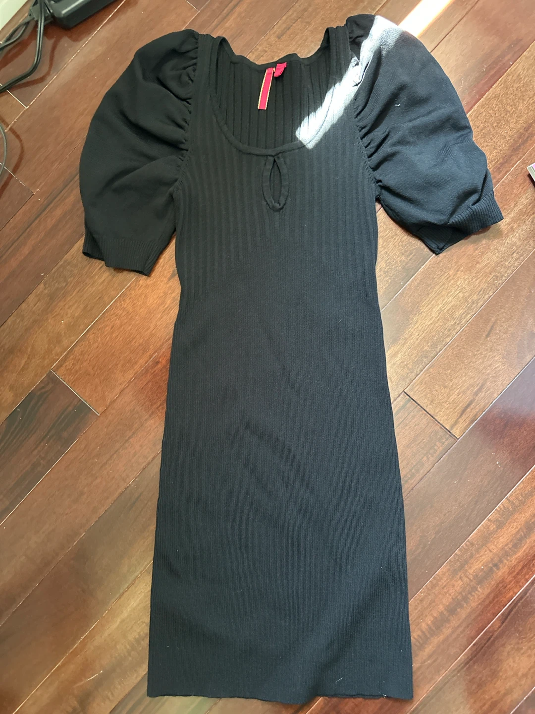 Black Ribbed Puff Sleeve Dress