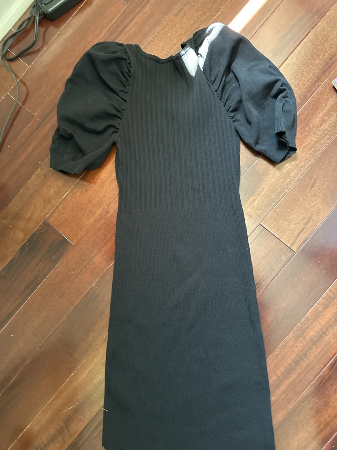 Black Ribbed Puff Sleeve Dress - photo 3