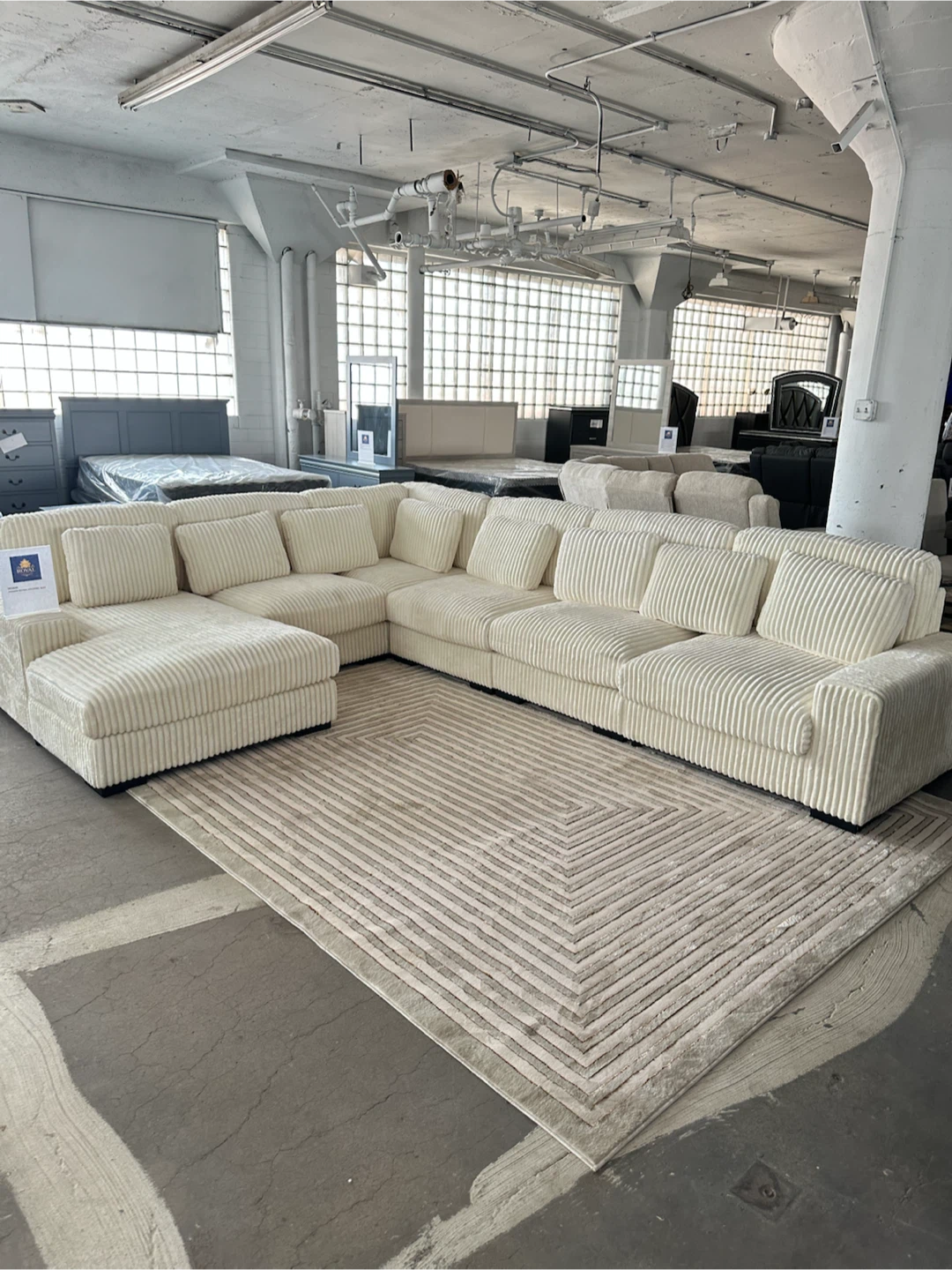 Cream Corduroy Sectional Sofa