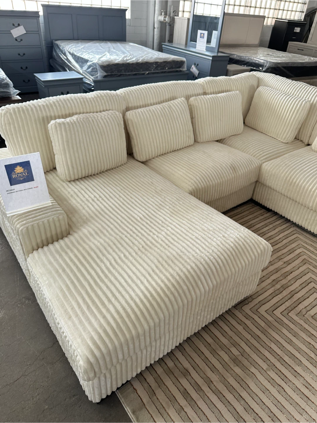 Cream Corduroy Sectional Sofa - photo 2