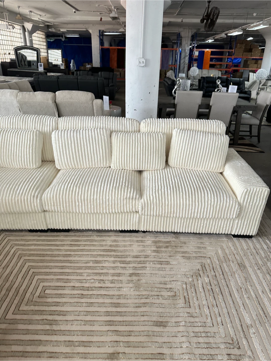 Cream Corduroy Sectional Sofa - photo 3