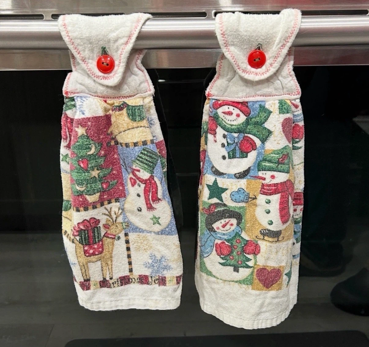 Christmas Dish Towels w/ Button Up Top to Hang From Oven Handle