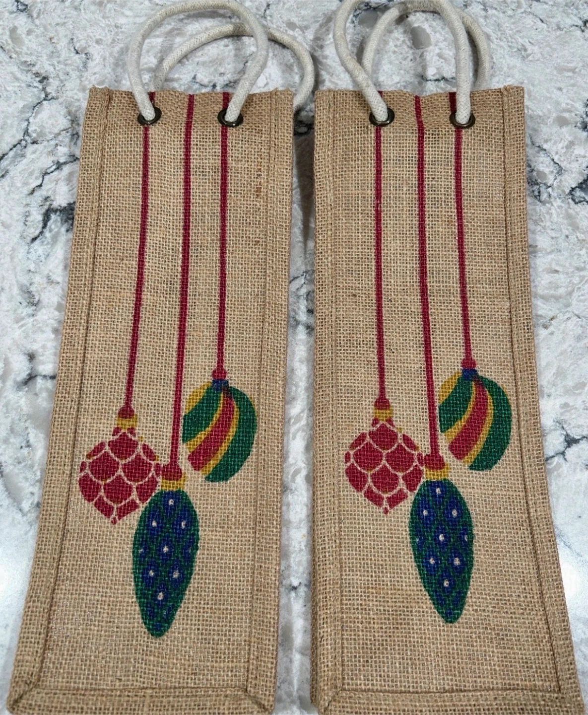 Pair of Burlap Wine Gift Bags(Reusable Jute Bottle Totes)
