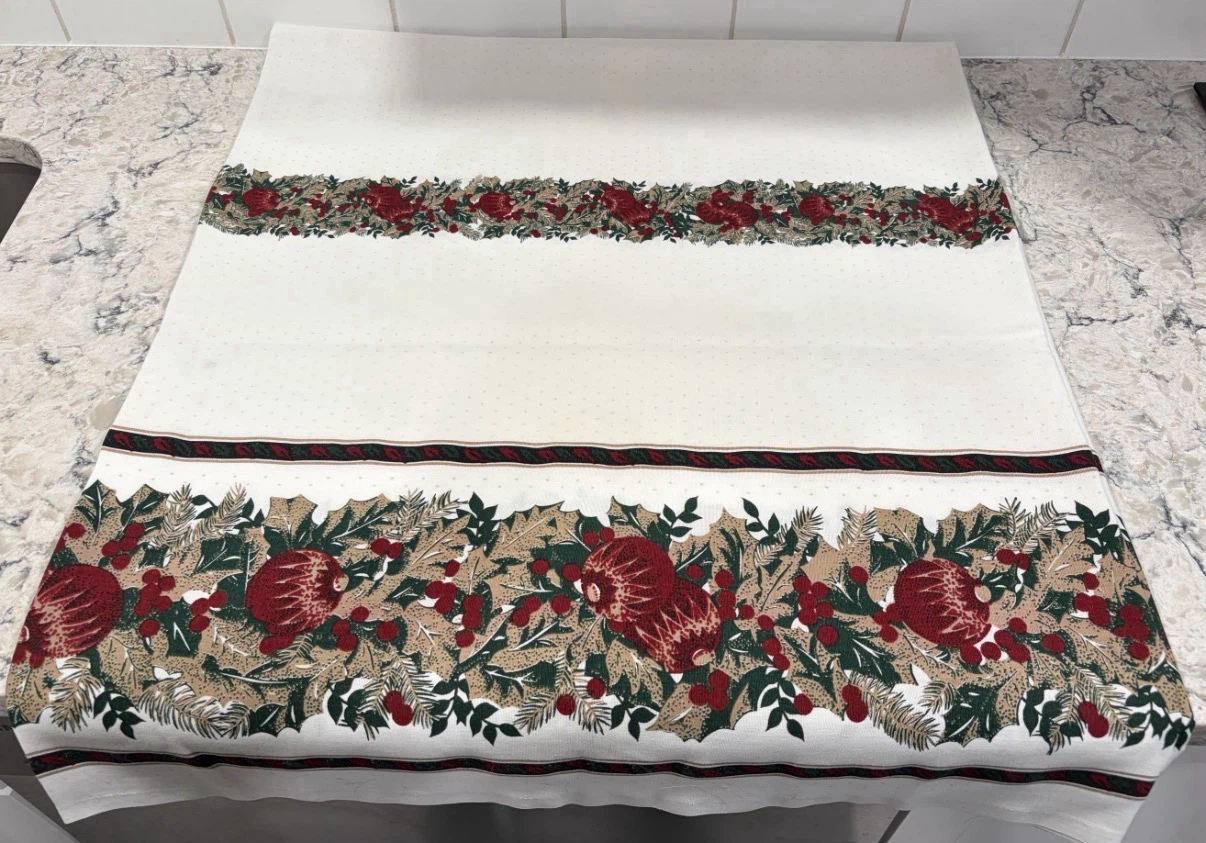 Christmas Tablecloth 100” x 60” Ornaments Holly Rectangular