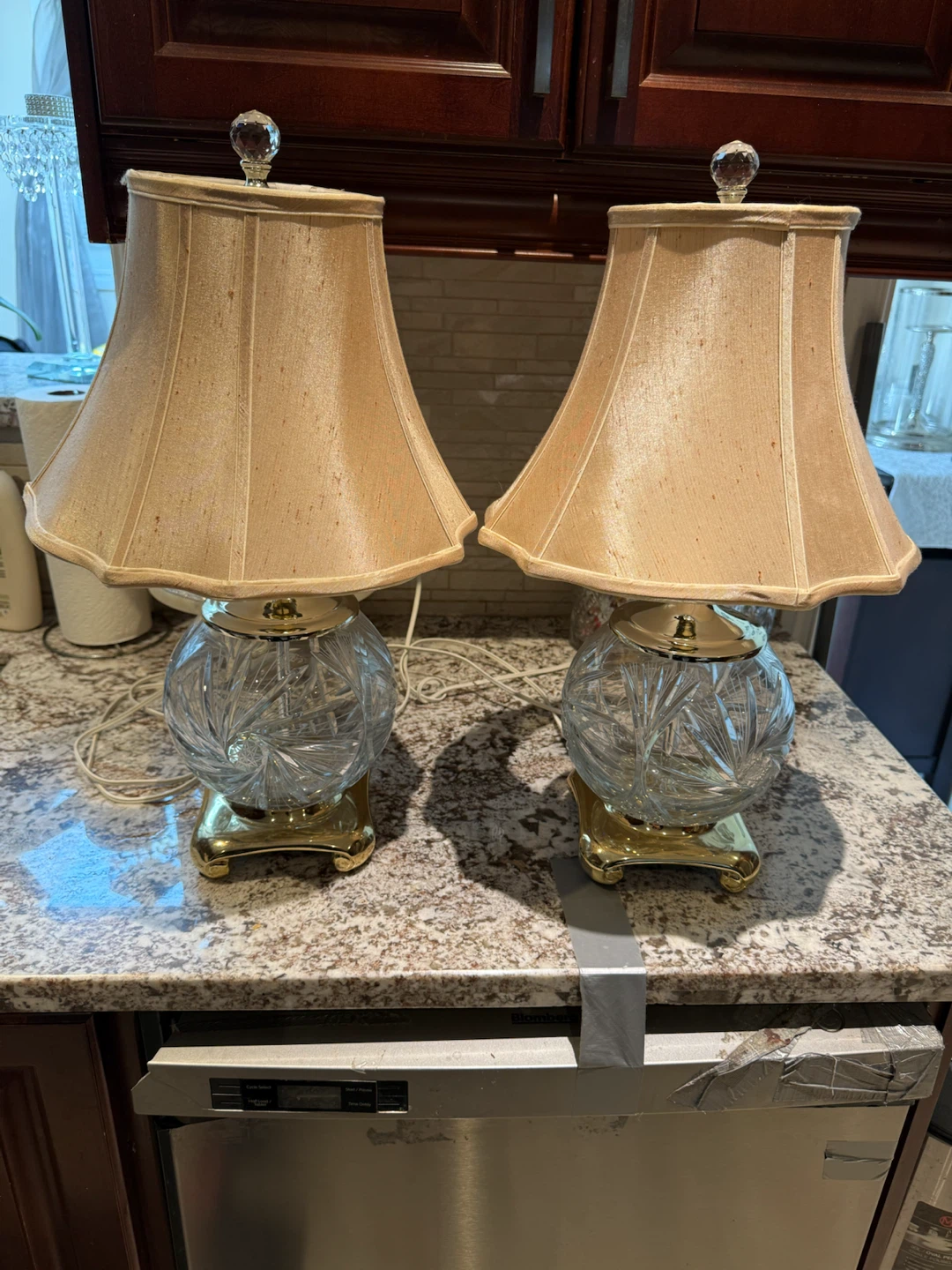 Pair of Crystal Table Lamps with Beige Shades - photo 2