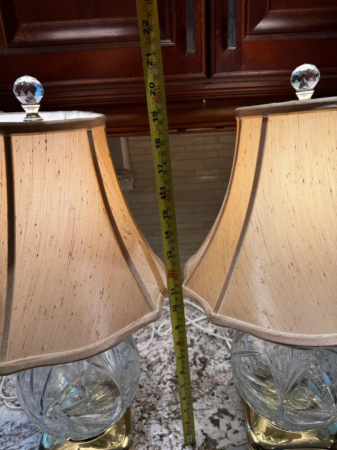 Pair of Crystal Table Lamps with Beige Shades - photo 3