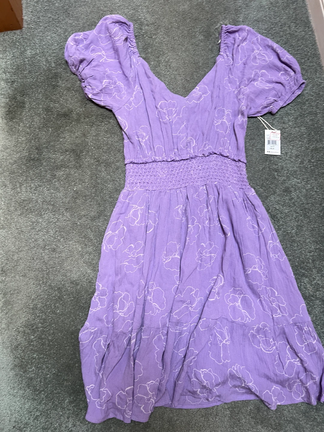 Purple Floral Smocked Dress - Dex XS