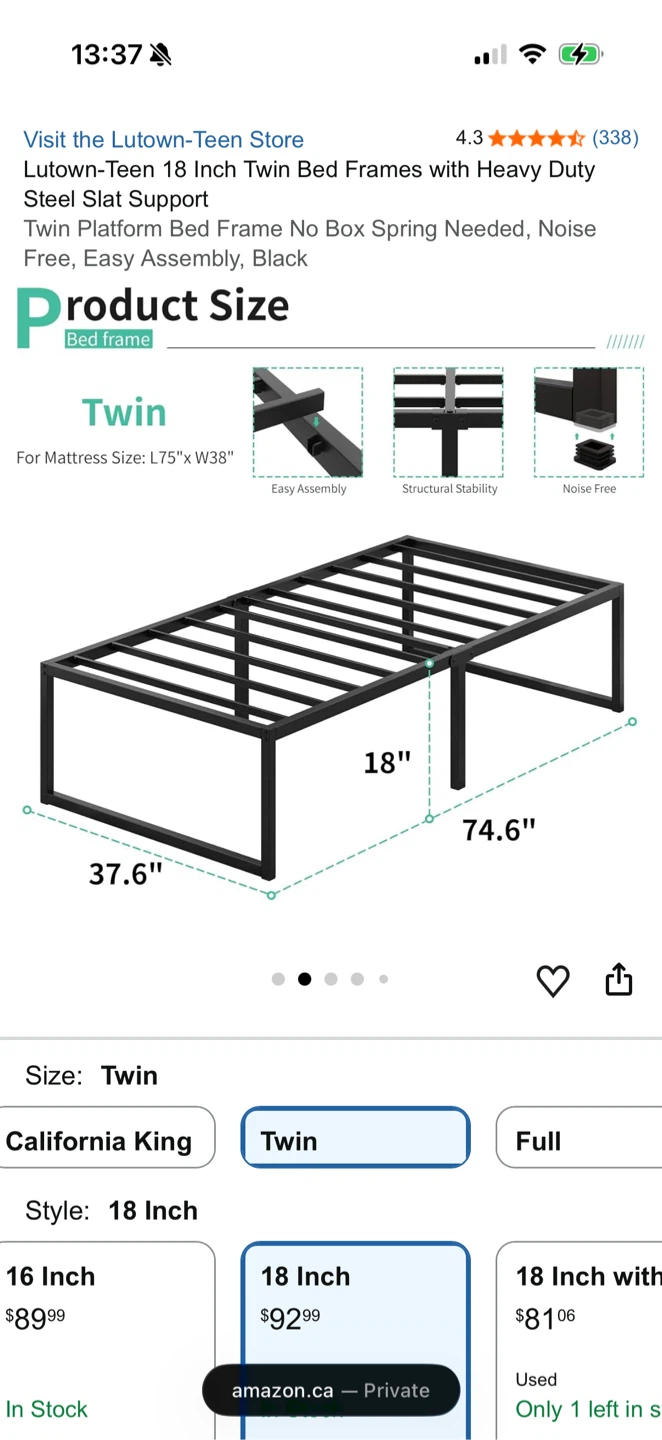 Lutown-Teen 18 Inch Twin Bed Frame