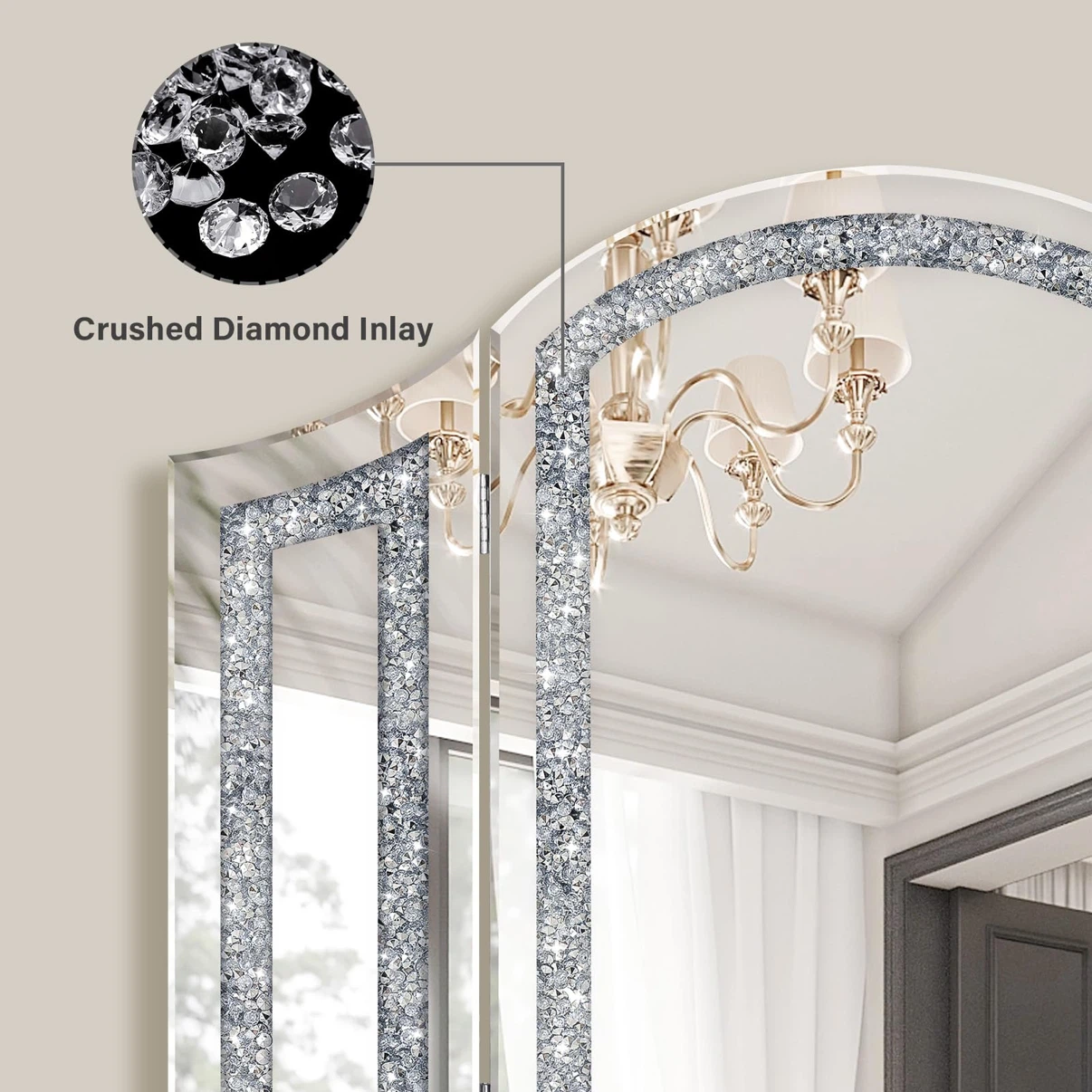 Modern Trifold Crushed Diamond Vanity Mirror - photo 3