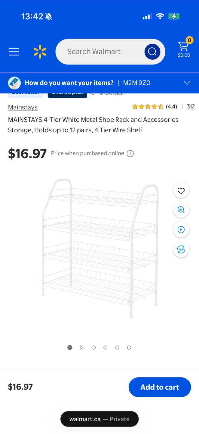 Mainstays 4-Tier White Metal Shoe Rack