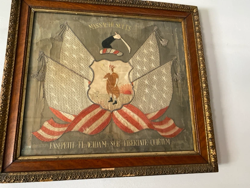 Antique Massachusetts framed silk