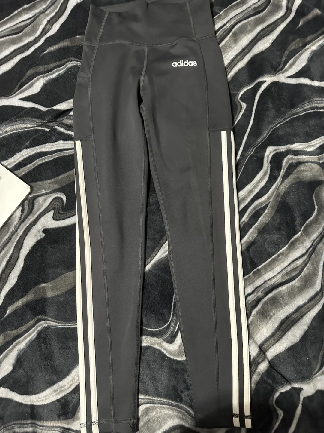 Adidas Women's Grey Leggings with White Stripes