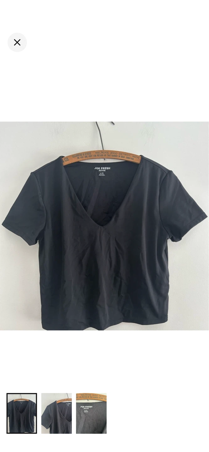 Joe Fresh Active Black V-Neck T-Shirt Size L/G