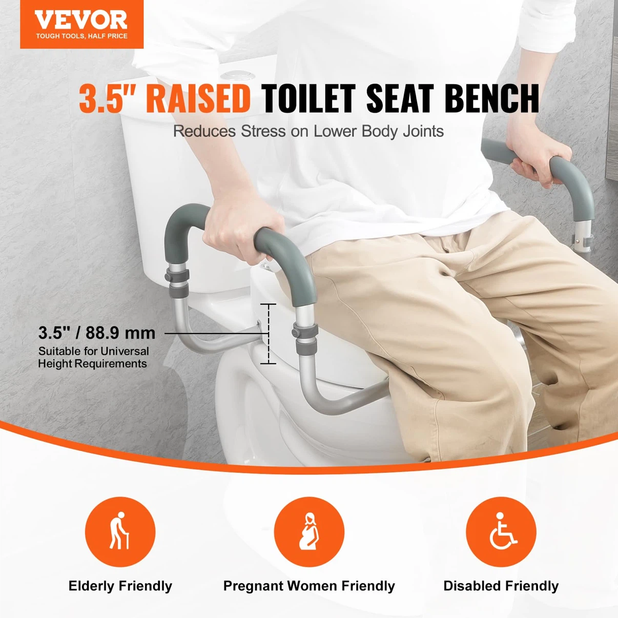VEVOR Raised Toilet Seat, 3.5" Height Raised, 300 lbs Weight - photo 2