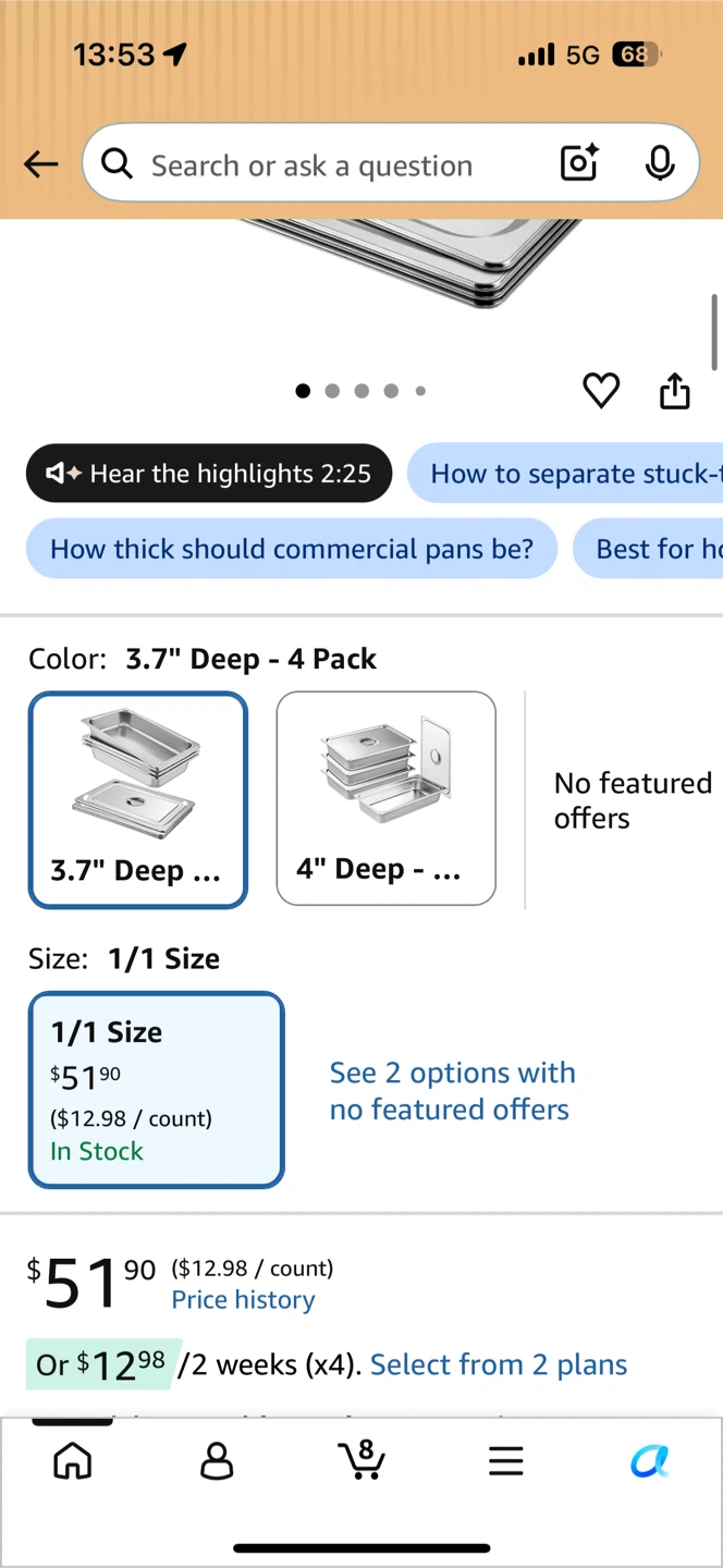 VEVOR 4 Pack full size Stainless Steel Hotel Pans - photo 2