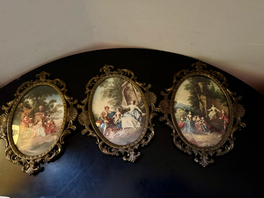 Set of 3 Vintage Oval Framed Prints