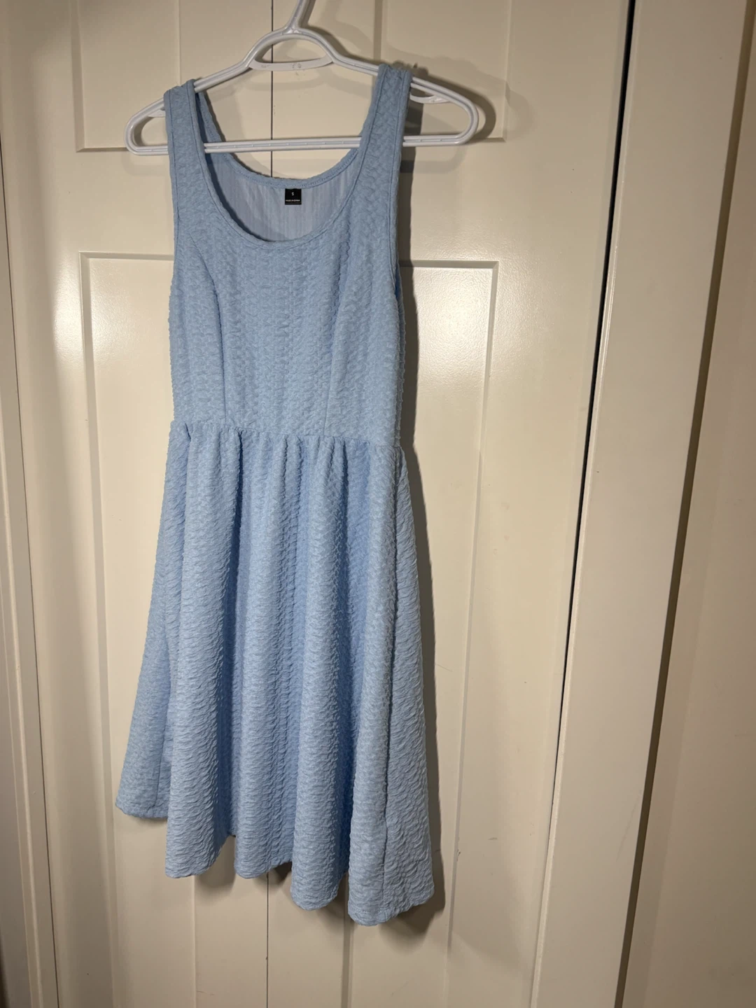 Light Blue Textured Fit and Flare Dress