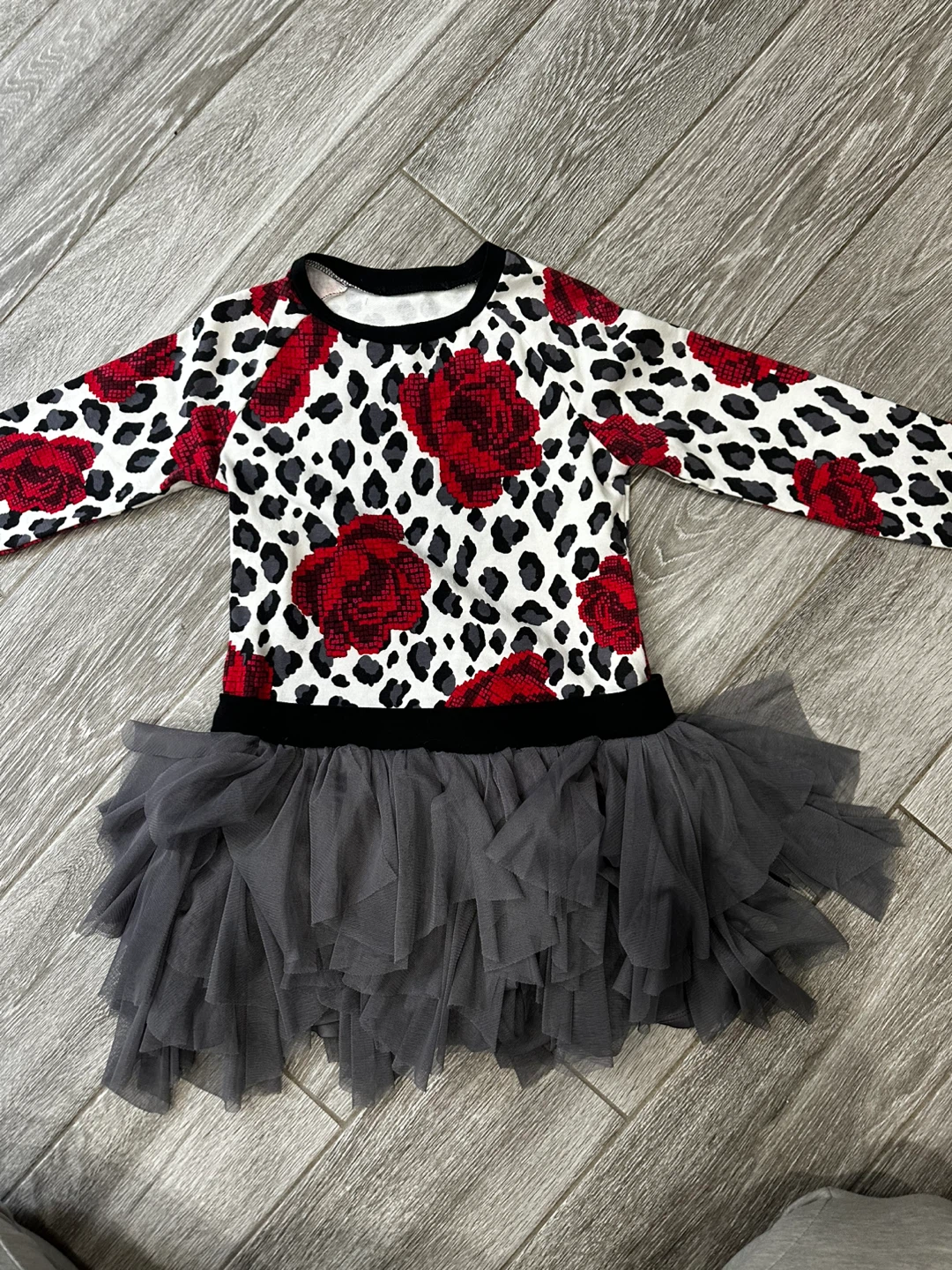Girls Dress Red Roses Leopard Print Tulle Skirt