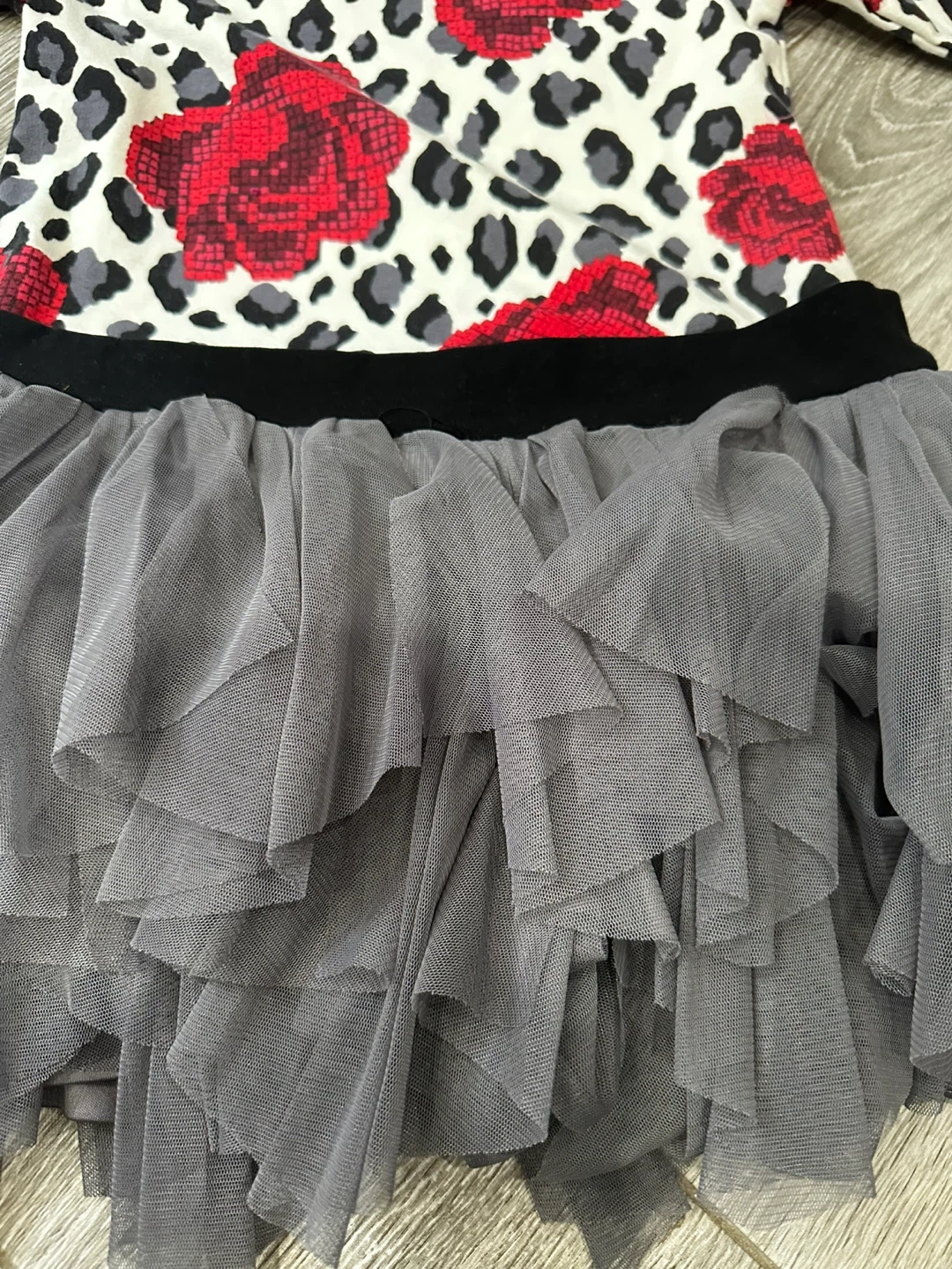 Girls Dress Red Roses Leopard Print Tulle Skirt - photo 2