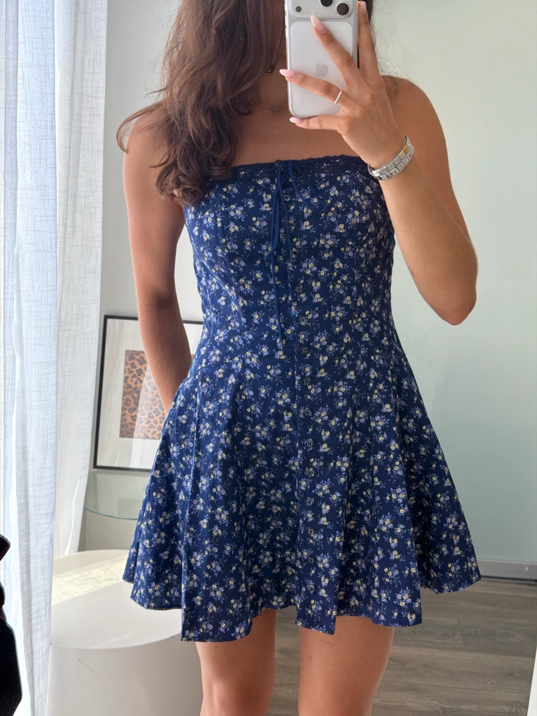 Cotton blue corset mini dress
