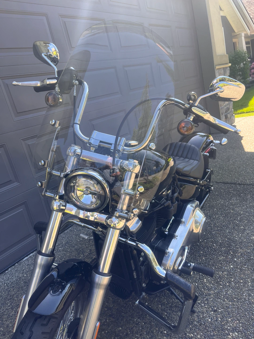 Black Harley-Davidson Motorcycle with Windshield