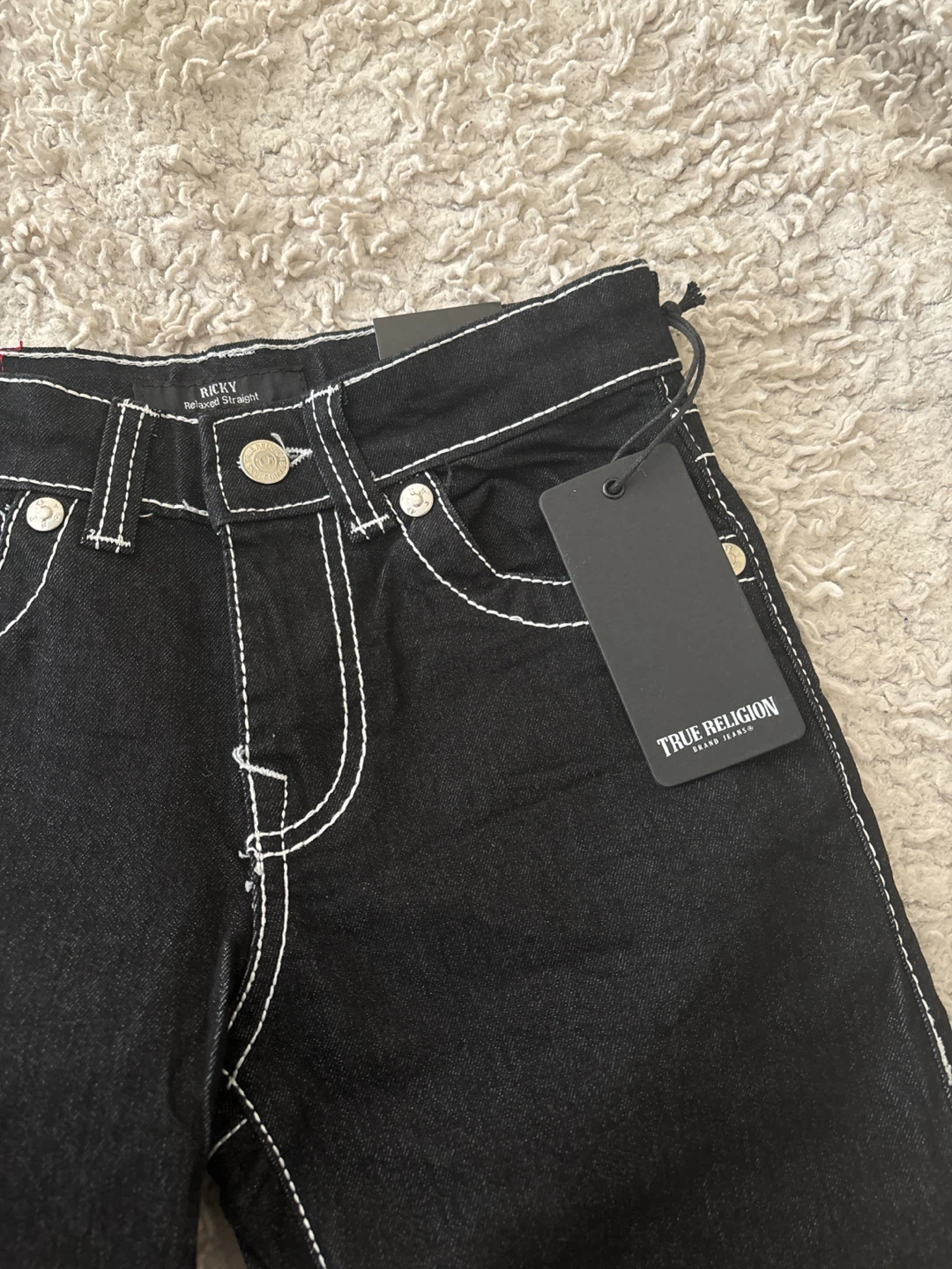 True Religion Ricky Relaxed Straight Jeans Black Size 10