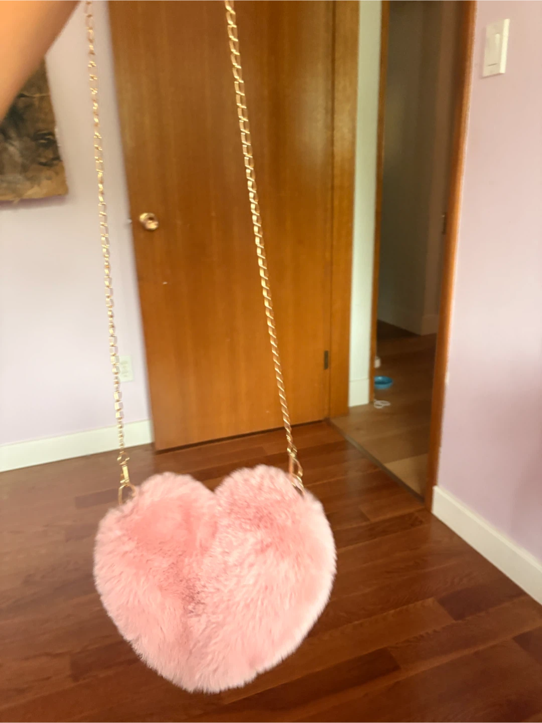 Pink Faux Fur Heart Purse