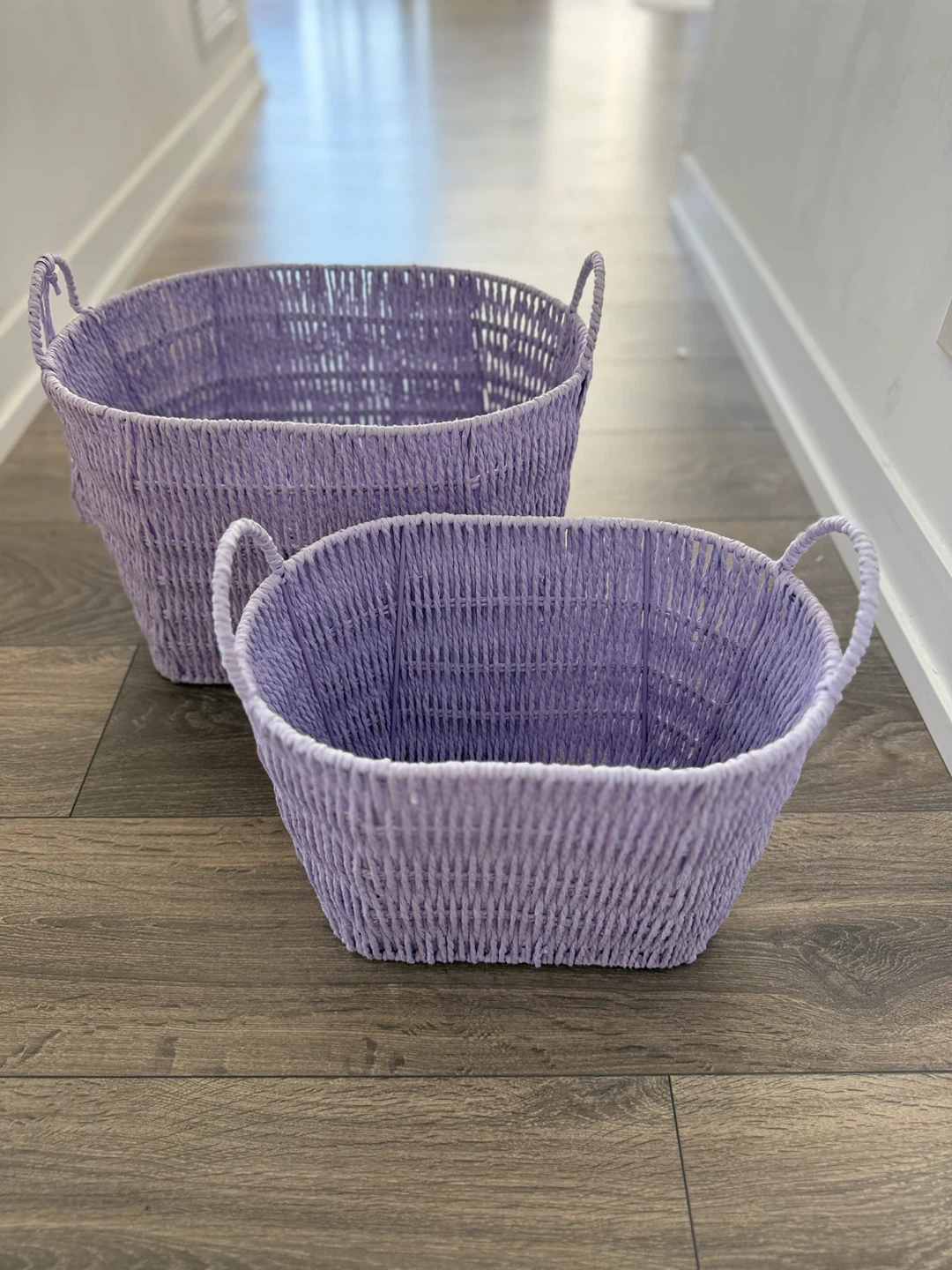 Set of 2 Lavender Woven Storage Baskets