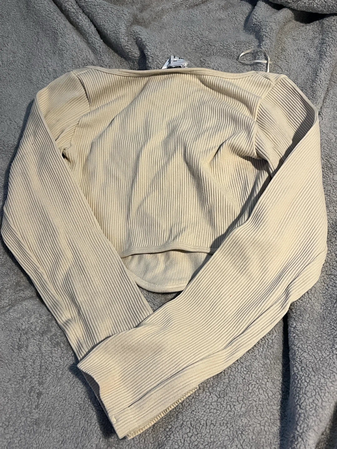 ZARA Ribbed Long Sleeve Cropped Top Beige