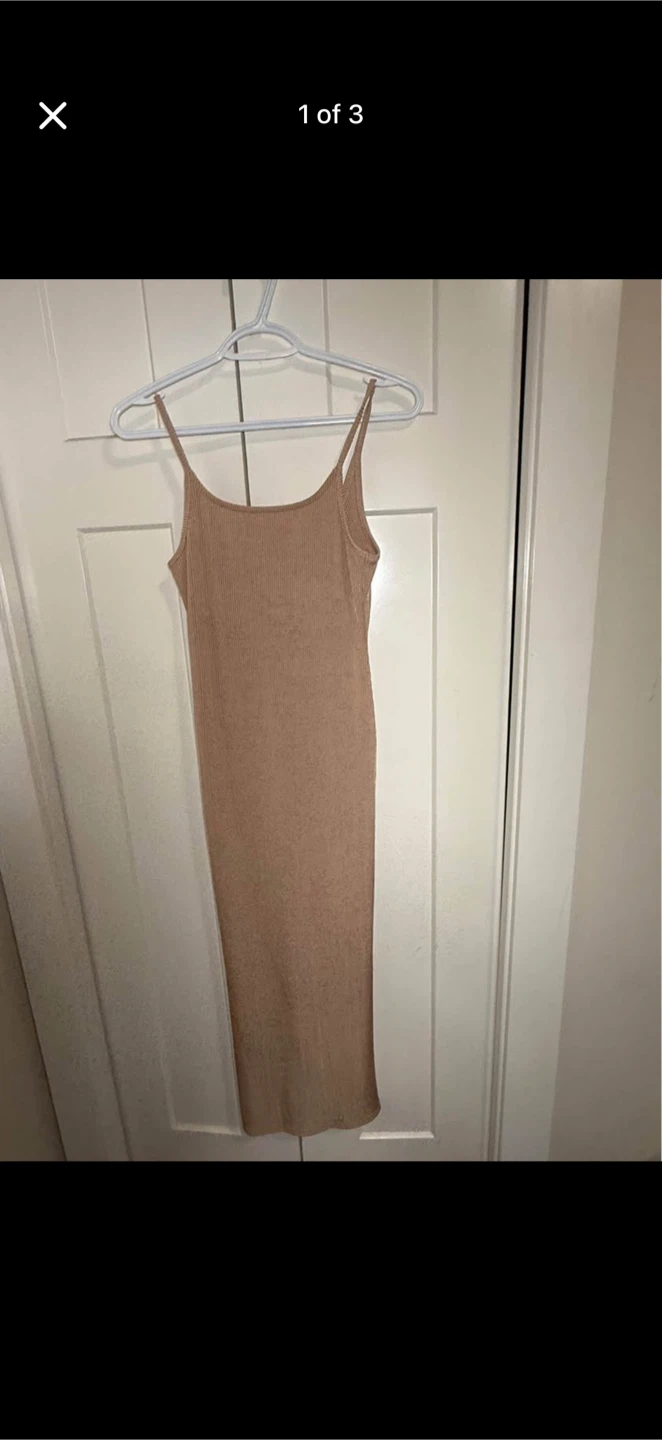 Topshop Ribbed Midi Slip Dress - Tan