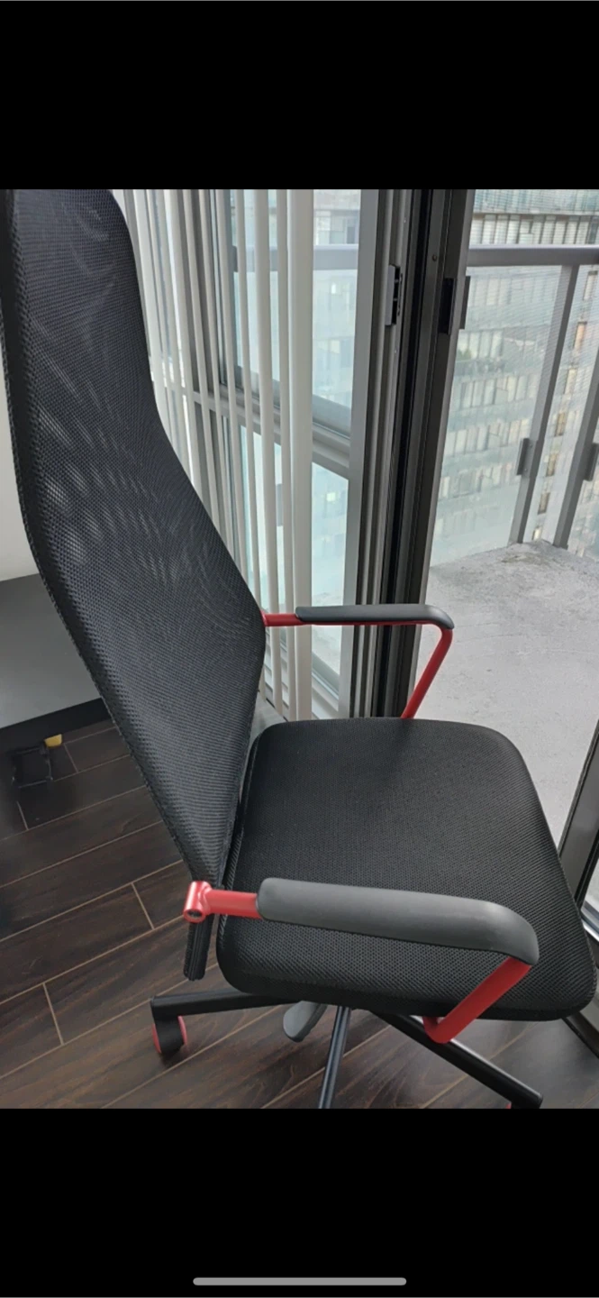Black Mesh Office Chair with Red Accents - photo 3