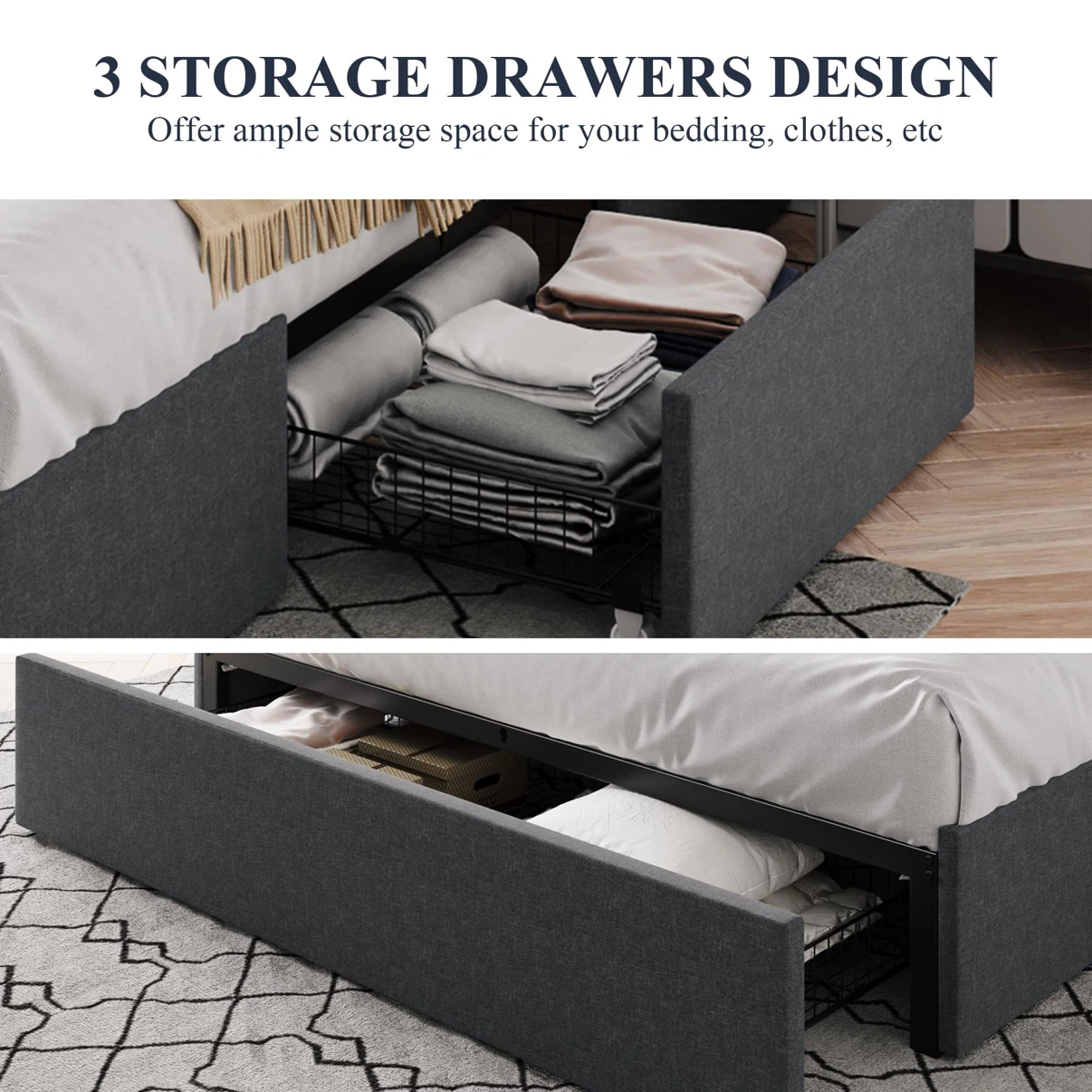 Allewie Full Size Platform Bed Frame with 3 Storage Drawers - photo 4
