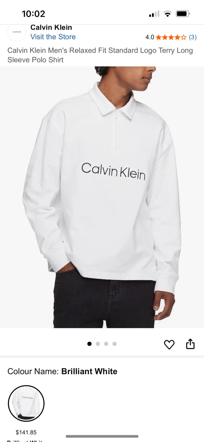 Calvin Klein Men's Long Sleeve Logo Terry Polo Shirt - White