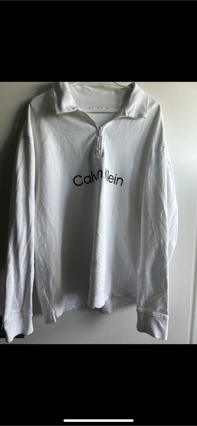 Calvin Klein Men's Long Sleeve Logo Terry Polo Shirt - White - photo 2