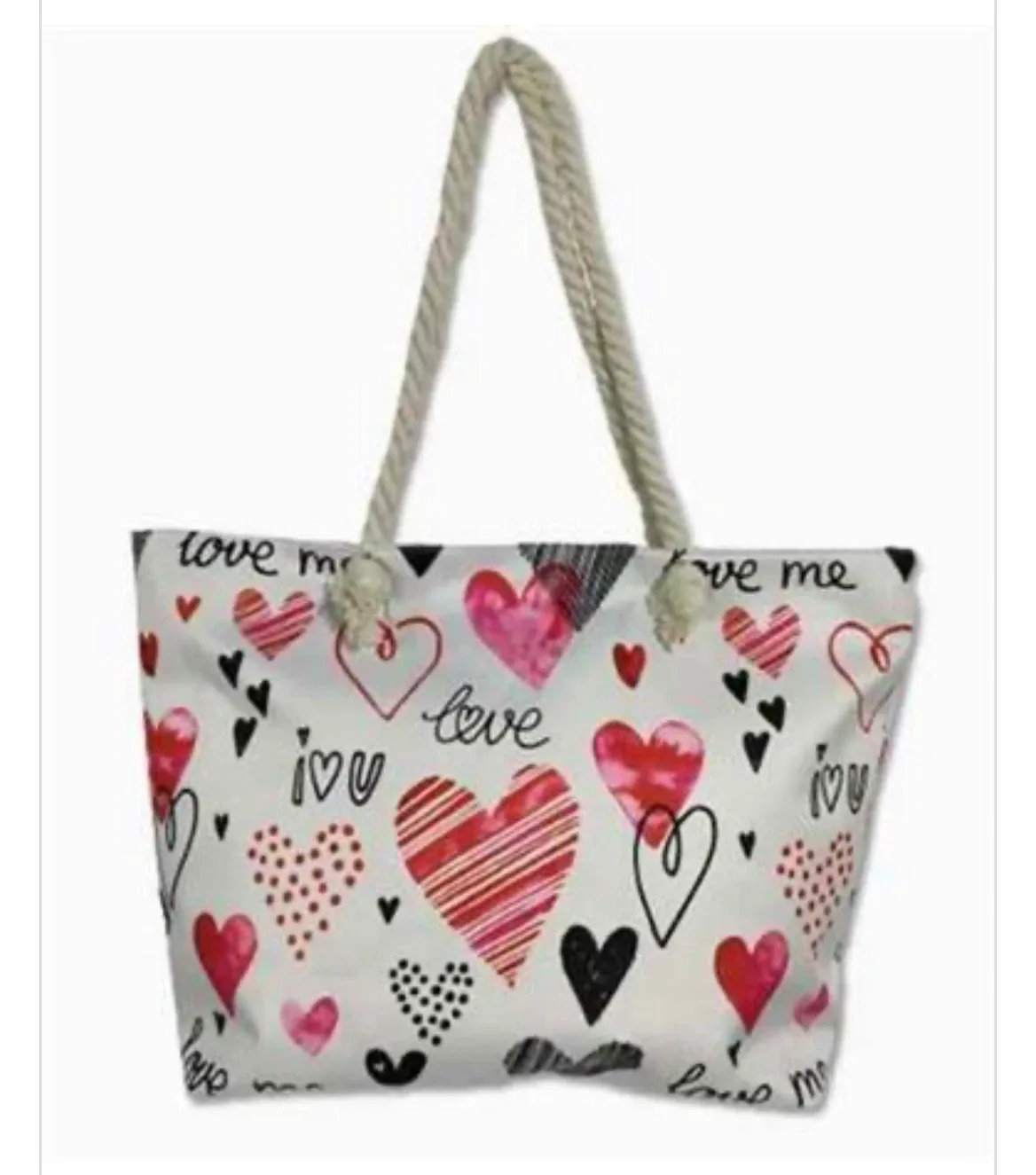 NEW 21.6" Canvas Heart Printed Beach Bag with Handle