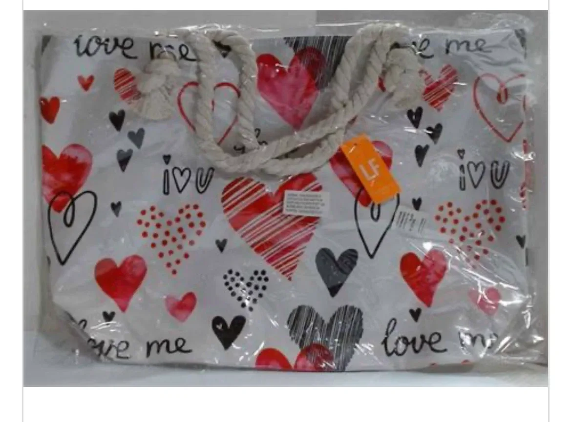 NEW 21.6" Canvas Heart Printed Beach Bag with Handle - photo 2